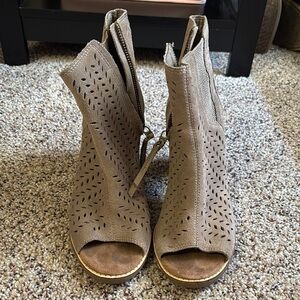 Toms Tan Ankle Booties with Perforated Design